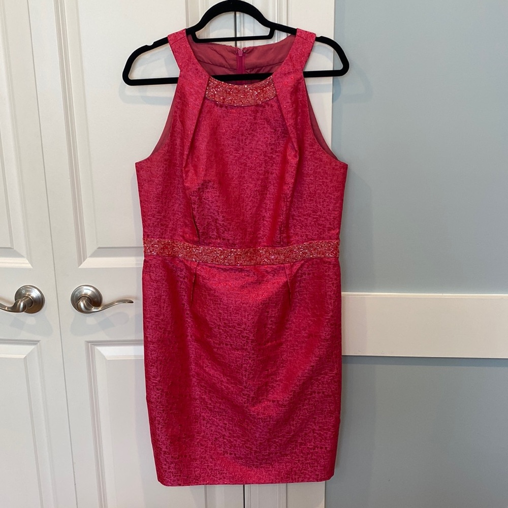 Carmen Marc Valvo pink with sequin accent cocktail sheath dress size 14